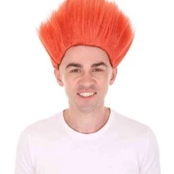 HPO Men's Fire Movie Mens Wig | All Back Tall Red Wig | Premium Breathable Capless Cap