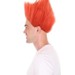 HPO Men's Fire Movie Mens Wig | All Back Tall Red Wig | Premium Breathable Capless Cap