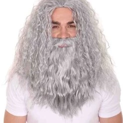 HPO Grey Men's Wig | Wig & Beard For Cosplay Wizard | Premium Breathable Capless Cap