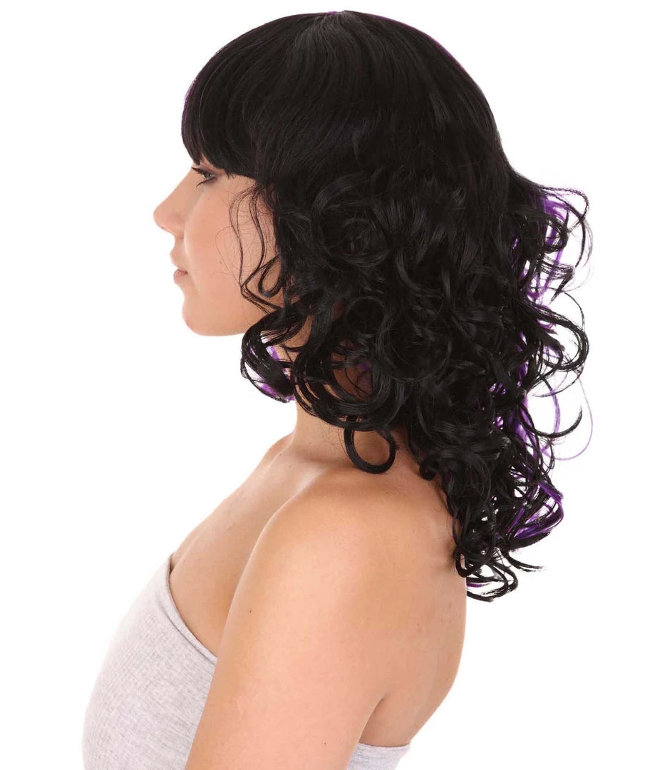 HPO Men's Adult Womens Medium Length Curly Wig Purple & Black | Fancy Event Ready Halloween Wig | Premium Breathable Capless Cap 3 HPO Men's Adult Womens Medium Length Curly Wig Purple & Black | Fancy Event Ready Halloween Wig | Premium Breathable Capless Cap