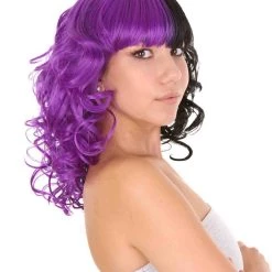 HPO Men's Adult Womens Medium Length Curly Wig Purple & Black | Fancy Event Ready Halloween Wig | Premium Breathable Capless Cap 12 HPO Men's Adult Womens Medium Length Curly Wig Purple & Black | Fancy Event Ready Halloween Wig | Premium Breathable Capless Cap