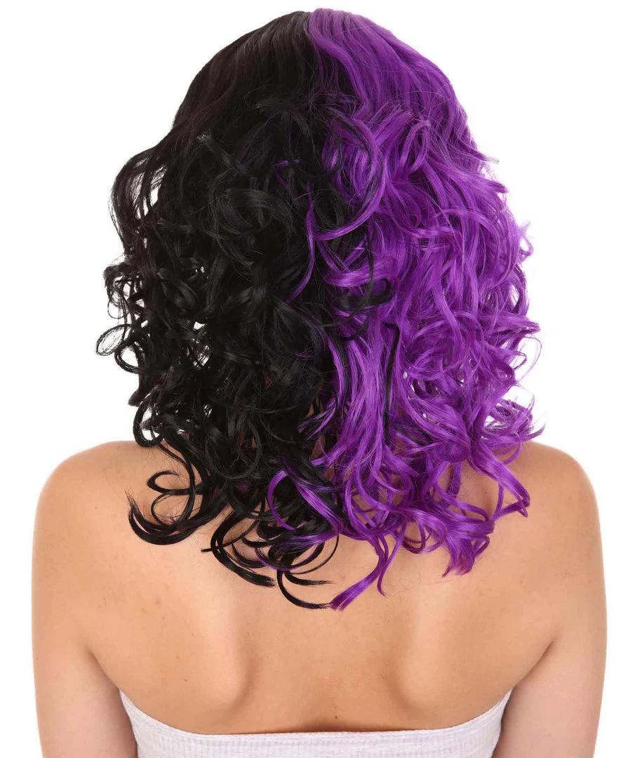HPO Men's Adult Womens Medium Length Curly Wig Purple & Black | Fancy Event Ready Halloween Wig | Premium Breathable Capless Cap 6 HPO Men's Adult Womens Medium Length Curly Wig Purple & Black | Fancy Event Ready Halloween Wig | Premium Breathable Capless Cap