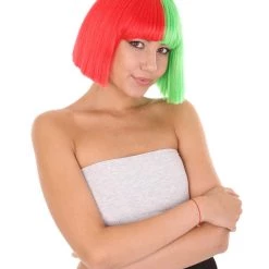 HPO Christmas Australian Singer Womens Wig | Red & Green Holiday Wigs | Premium Breathable Capless Cap