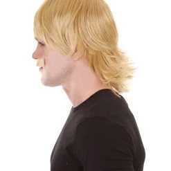 HPO 70's Disco Mens Wig & Mustache | Blonde Retro Wig | Premium Breathable Capless Cap Men's