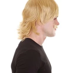 HPO 70's Disco Mens Wig & Mustache | Blonde Retro Wig | Premium Breathable Capless Cap Men's