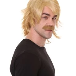 HPO 70's Disco Mens Wig & Mustache | Blonde Retro Wig | Premium Breathable Capless Cap Men's