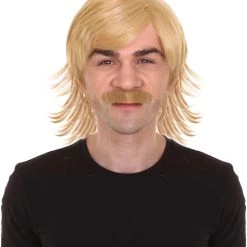 HPO 70's Disco Mens Wig & Mustache | Blonde Retro Wig | Premium Breathable Capless Cap Men's