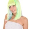 HPO Womens Bob Wig | Medium Green Yellow Party Ready Fancy Cosplay Halloween Wig | Premium Breathable Capless Cap Women's