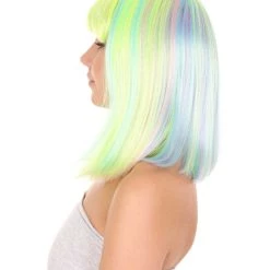 HPO Womens Bob Wig | Medium Green Yellow Party Ready Fancy Cosplay Halloween Wig | Premium Breathable Capless Cap Women's 13 HPO Womens Bob Wig | Medium Green Yellow Party Ready Fancy Cosplay Halloween Wig | Premium Breathable Capless Cap Women's