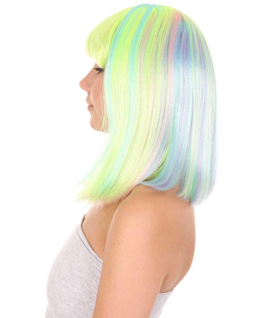 HPO Womens Bob Wig | Medium Green Yellow Party Ready Fancy Cosplay Halloween Wig | Premium Breathable Capless Cap Women's 4 HPO Womens Bob Wig | Medium Green Yellow Party Ready Fancy Cosplay Halloween Wig | Premium Breathable Capless Cap Women's