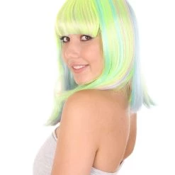 HPO Womens Bob Wig | Medium Green Yellow Party Ready Fancy Cosplay Halloween Wig | Premium Breathable Capless Cap Women's 12 HPO Womens Bob Wig | Medium Green Yellow Party Ready Fancy Cosplay Halloween Wig | Premium Breathable Capless Cap Women's
