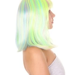 HPO Womens Bob Wig | Medium Green Yellow Party Ready Fancy Cosplay Halloween Wig | Premium Breathable Capless Cap Women's 15 HPO Womens Bob Wig | Medium Green Yellow Party Ready Fancy Cosplay Halloween Wig | Premium Breathable Capless Cap Women's