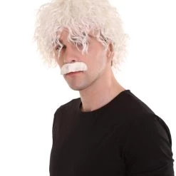 HPO Men's Albert Einstein Mens Wig And Mustache | Historical Halloween Wig | Premium Breathable Capless Cap
