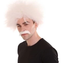 HPO Men's Mad Scientist Mens Wig & Mustache | Jumbo Cosplay Halloween Wig | Premium Breathable Capless Cap