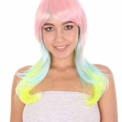 HPO Rainbow Long Straight Womens Wig | Party Ready Fancy Cosplay Halloween Wig | Premium Breathable Capless Cap