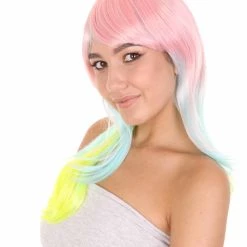 HPO Rainbow Long Straight Womens Wig | Party Ready Fancy Cosplay Halloween Wig | Premium Breathable Capless Cap