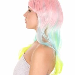 HPO Rainbow Long Straight Womens Wig | Party Ready Fancy Cosplay Halloween Wig | Premium Breathable Capless Cap