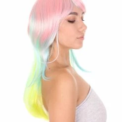 HPO Rainbow Long Straight Womens Wig | Party Ready Fancy Cosplay Halloween Wig | Premium Breathable Capless Cap