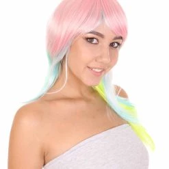 HPO Rainbow Long Straight Womens Wig | Party Ready Fancy Cosplay Halloween Wig | Premium Breathable Capless Cap