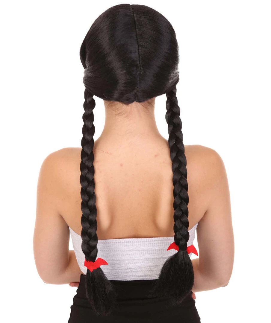 HPO Women's Black Braid Wig | Traditional CowGirl Long Wig With Red Ribbon | Premium Breathable Capless Cap 4 HPO Women's Black Braid Wig | Traditional CowGirl Long Wig With Red Ribbon | Premium Breathable Capless Cap
