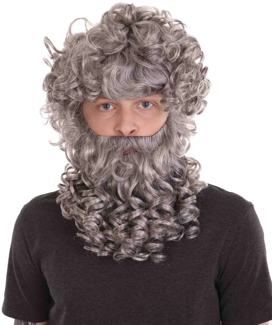 HPO God Zeus Mens Wig And Full Beard Set | Gray Cosplay Halloween Wig | Premium Breathable Capless Cap 2 HPO God Zeus Mens Wig And Full Beard Set | Gray Cosplay Halloween Wig | Premium Breathable Capless Cap