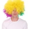 HPO Adult Men's Carnival Mardi Gras Tri-Color Afro Style Wig | Halloween Multicolor Wig | Premium Breathable Capless Cap