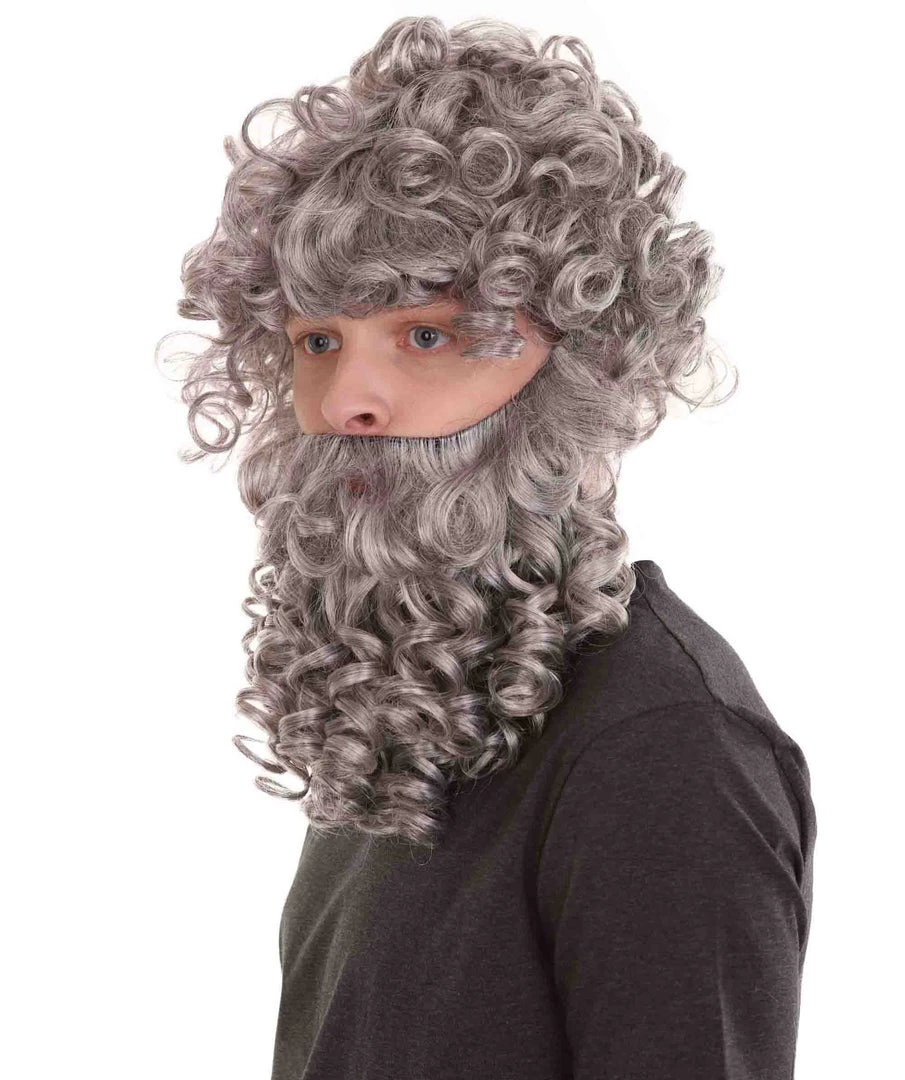 HPO God Zeus Mens Wig And Full Beard Set | Gray Cosplay Halloween Wig | Premium Breathable Capless Cap 3 HPO God Zeus Mens Wig And Full Beard Set | Gray Cosplay Halloween Wig | Premium Breathable Capless Cap