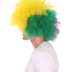 HPO Adult Men's Carnival Mardi Gras Tri-Color Afro Style Wig | Halloween Multicolor Wig | Premium Breathable Capless Cap