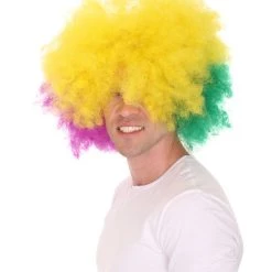 HPO Adult Men's Carnival Mardi Gras Tri-Color Afro Style Wig | Halloween Multicolor Wig | Premium Breathable Capless Cap