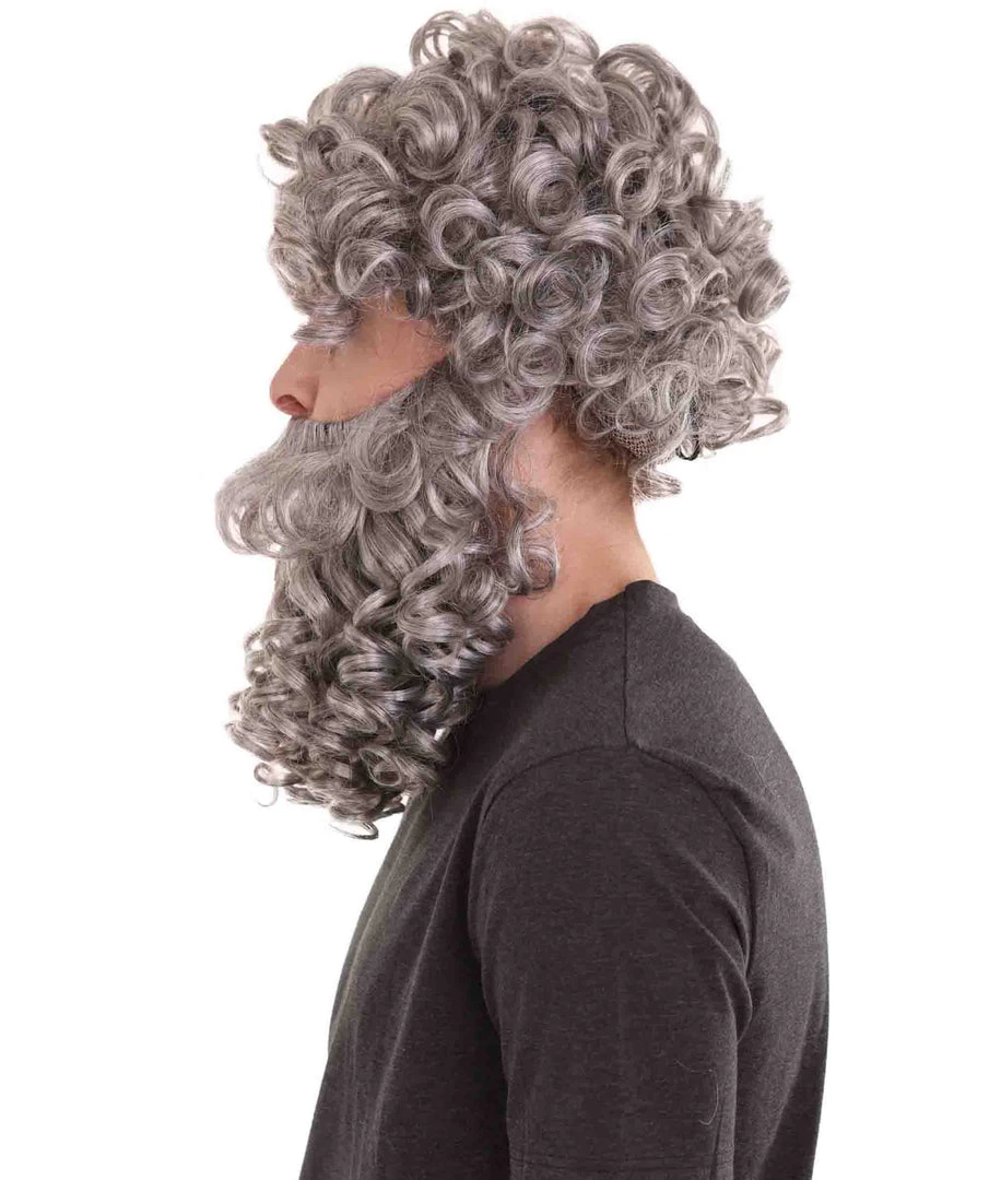 HPO God Zeus Mens Wig And Full Beard Set | Gray Cosplay Halloween Wig | Premium Breathable Capless Cap 4 HPO God Zeus Mens Wig And Full Beard Set | Gray Cosplay Halloween Wig | Premium Breathable Capless Cap