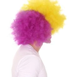 HPO Adult Men's Carnival Mardi Gras Tri-Color Afro Style Wig | Halloween Multicolor Wig | Premium Breathable Capless Cap