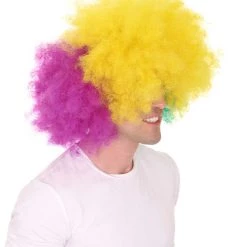 HPO Adult Men's Carnival Mardi Gras Tri-Color Afro Style Wig | Halloween Multicolor Wig | Premium Breathable Capless Cap