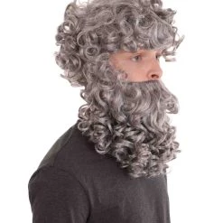 HPO God Zeus Mens Wig And Full Beard Set | Gray Cosplay Halloween Wig | Premium Breathable Capless Cap 16 HPO God Zeus Mens Wig And Full Beard Set | Gray Cosplay Halloween Wig | Premium Breathable Capless Cap