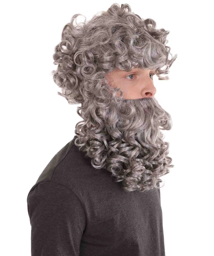 HPO God Zeus Mens Wig And Full Beard Set | Gray Cosplay Halloween Wig | Premium Breathable Capless Cap 7 HPO God Zeus Mens Wig And Full Beard Set | Gray Cosplay Halloween Wig | Premium Breathable Capless Cap