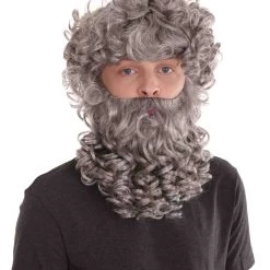 HPO God Zeus Mens Wig And Full Beard Set | Gray Cosplay Halloween Wig | Premium Breathable Capless Cap
