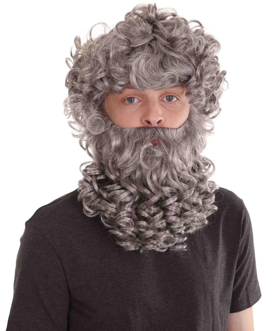 HPO God Zeus Mens Wig And Full Beard Set | Gray Cosplay Halloween Wig | Premium Breathable Capless Cap 1 HPO God Zeus Mens Wig And Full Beard Set | Gray Cosplay Halloween Wig | Premium Breathable Capless Cap