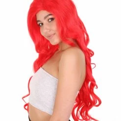 HPO Womens Mermaid Wig | Red Princess Wigs | Premium Breathable Capless Cap