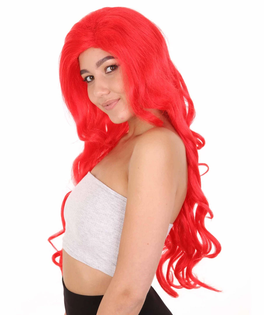 HPO Womens Mermaid Wig | Red Princess Wigs | Premium Breathable Capless Cap 2 HPO Womens Mermaid Wig | Red Princess Wigs | Premium Breathable Capless Cap