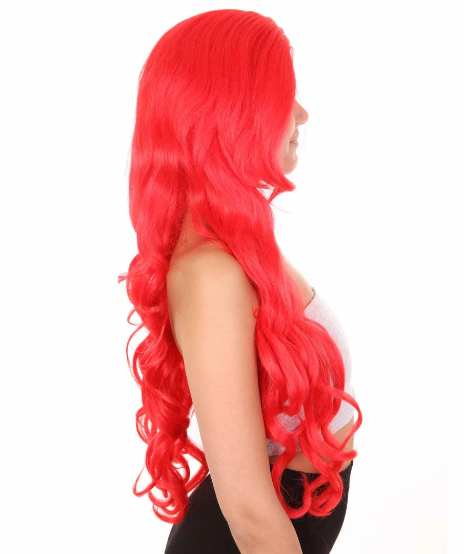 HPO Womens Mermaid Wig | Red Princess Wigs | Premium Breathable Capless Cap 4 HPO Womens Mermaid Wig | Red Princess Wigs | Premium Breathable Capless Cap