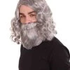 HPO Men's Mens Biblical Wig And Beard Grey Set | Gray Cosplay Halloween Wig | Premium Breathable Capless Cap