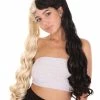 HPO Women's Marie, Long Wavy Two Tone Black And White High Pigtails Womens Wig | Premium Breathable Capless Cap