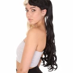 HPO Women's Marie, Long Wavy Two Tone Black And White High Pigtails Womens Wig | Premium Breathable Capless Cap 12 HPO Women's Marie, Long Wavy Two Tone Black And White High Pigtails Womens Wig | Premium Breathable Capless Cap