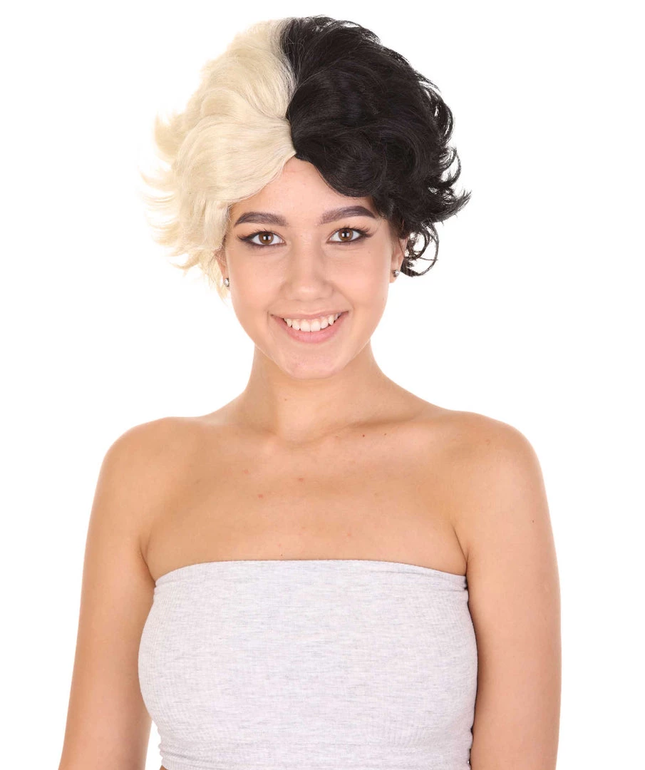 HPO Womens Short Two Tone Black And White Pixie With Heart Bangs | Premium Breathable Capless Cap 1 HPO Womens Short Two Tone Black And White Pixie With Heart Bangs | Premium Breathable Capless Cap