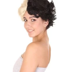 HPO Womens Short Two Tone Black And White Pixie With Heart Bangs | Premium Breathable Capless Cap 12 HPO Womens Short Two Tone Black And White Pixie With Heart Bangs | Premium Breathable Capless Cap