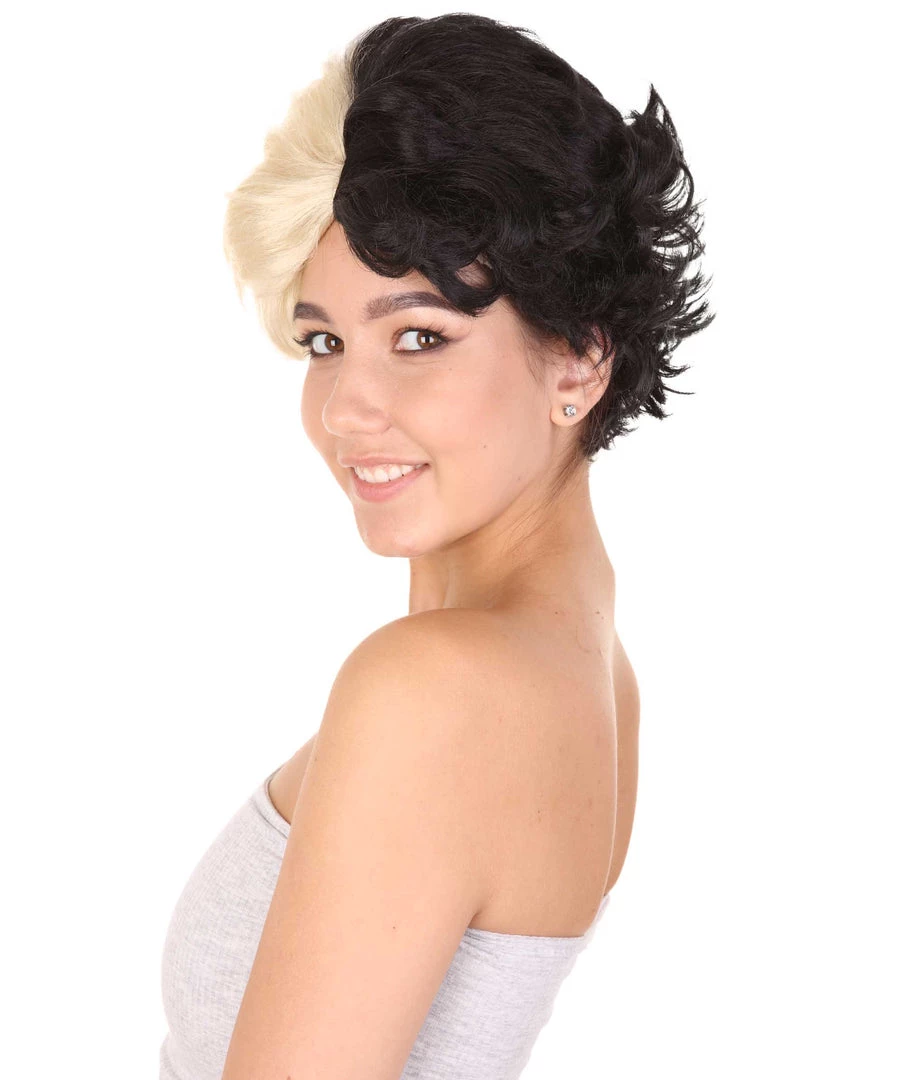 HPO Womens Short Two Tone Black And White Pixie With Heart Bangs | Premium Breathable Capless Cap 3 HPO Womens Short Two Tone Black And White Pixie With Heart Bangs | Premium Breathable Capless Cap