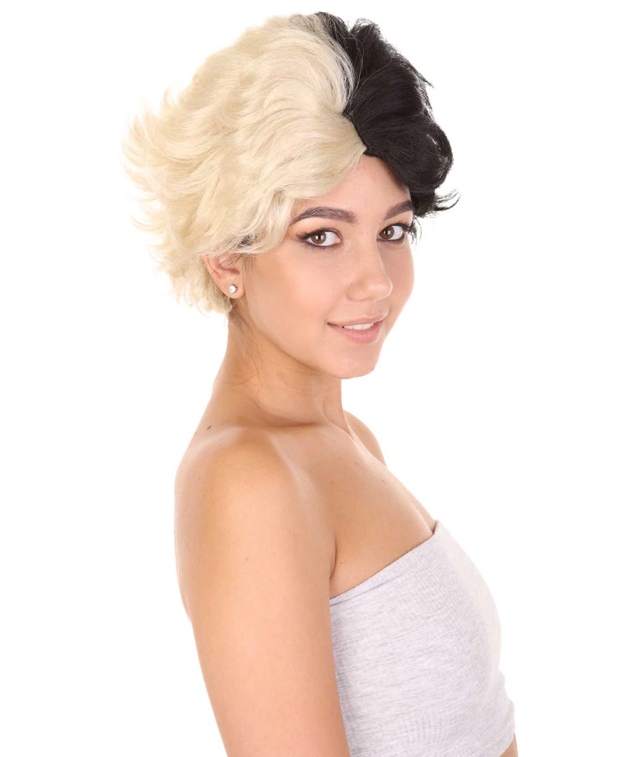 HPO Womens Short Two Tone Black And White Pixie With Heart Bangs | Premium Breathable Capless Cap 7 HPO Womens Short Two Tone Black And White Pixie With Heart Bangs | Premium Breathable Capless Cap