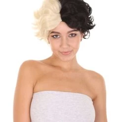 HPO Womens Short Two Tone Black And White Pixie With Heart Bangs | Premium Breathable Capless Cap