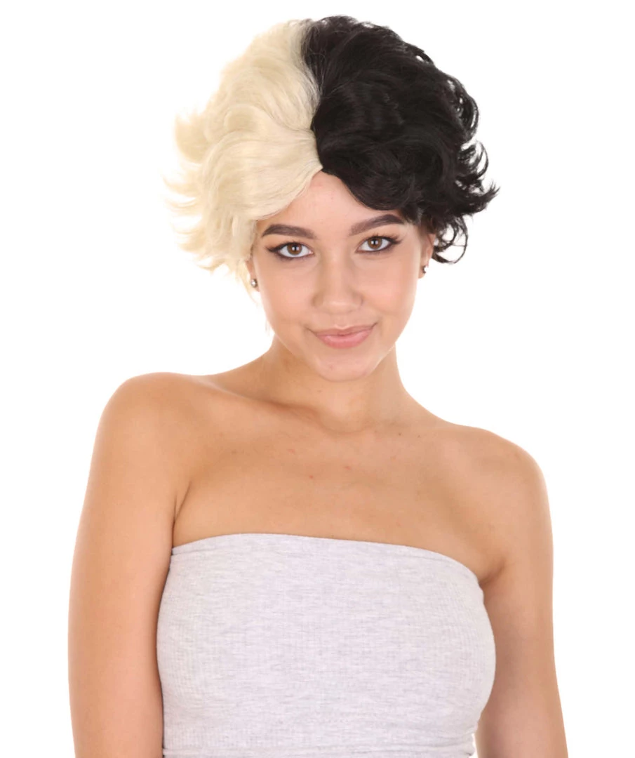 HPO Womens Short Two Tone Black And White Pixie With Heart Bangs | Premium Breathable Capless Cap 2 HPO Womens Short Two Tone Black And White Pixie With Heart Bangs | Premium Breathable Capless Cap