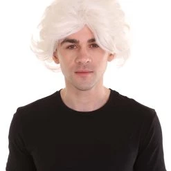 HPO Men's Crazy Scientist Mens Wig | White Cosplay Halloween Wig | Premium Breathable Capless Cap