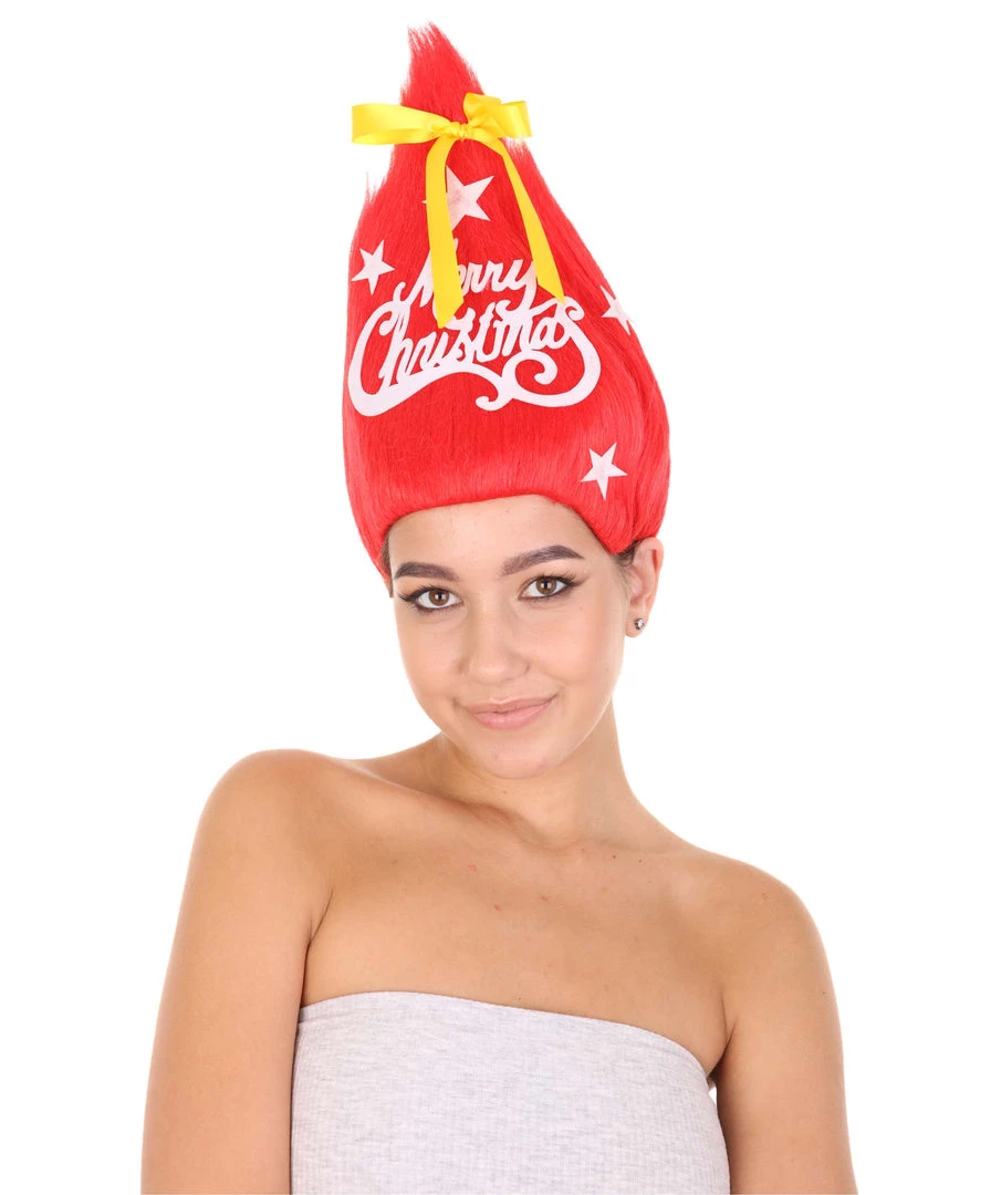 HPO Red Christmas Tree Unisex Wig | Merry Christmas Celebration Wig | Premium Breathable Capless Cap 1 HPO Red Christmas Tree Unisex Wig | Merry Christmas Celebration Wig | Premium Breathable Capless Cap